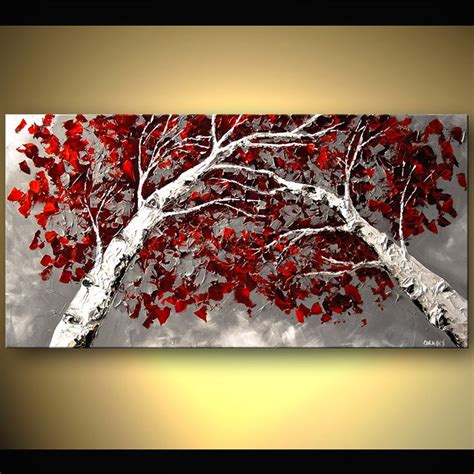 Artwork Give Away Up To 600 Birch Tree Painting Red Painting