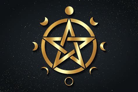 Gold Pentacle Circle Symbol And Phases Of The Moon Wiccan Symbol