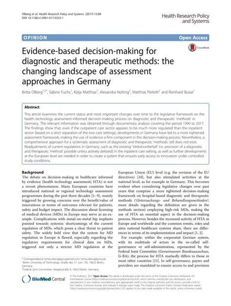 Pdf Evidence Based Decision Making For Diagnostic And Therapeutic