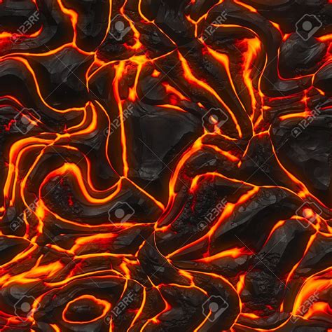 Seamless Magma Or Lava Texture With Melting Rocks And Fire Stock
