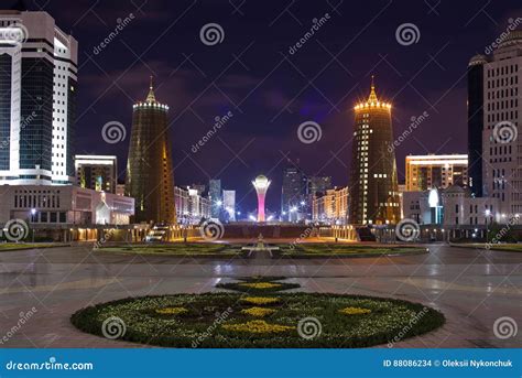View Of Bayterek And Nurzhol Boulevard In The Evening Astana