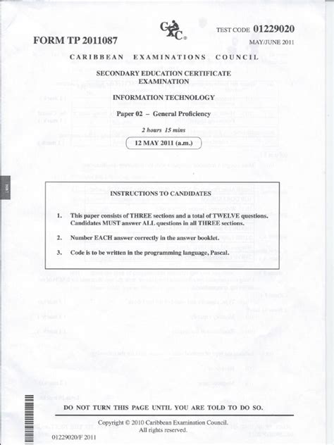 Csec It Past Paper May 2011 Pdf