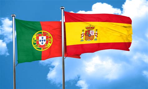 Portugal Flag With Spain Flag 3d Rendering Colegio Oficial De