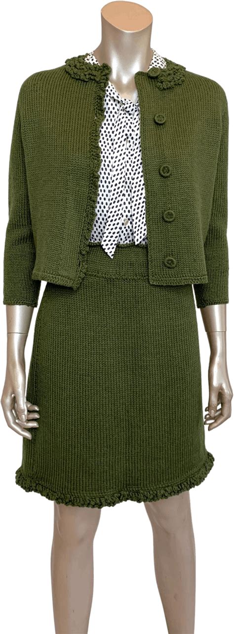 vintage 60 s green wool knit cardigan and skirt set shop thrilling