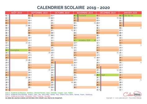 Calendrier Scolaire Semestriel 2019 2020 Avec Affichage Des Jours