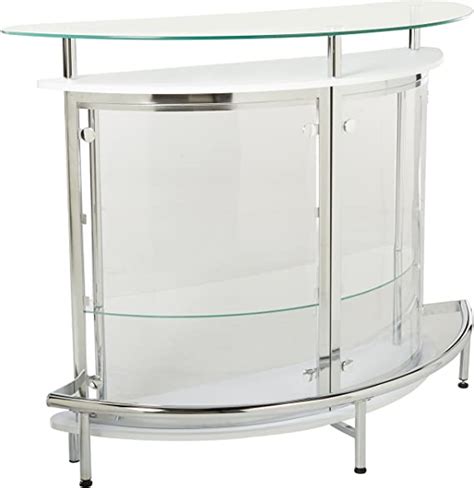 101066 2 Tier Bar Unit White And Chrome Luchy Amor Furniture