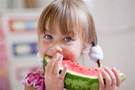 Funny Child Eating Watermelon — Stock Photo © Alenkasm 3568485