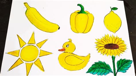 Yellow Colour Objects Drawing Ll How To Draw Yellow Colour Objects For