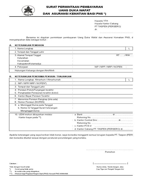 Adanya surat pesanan barang ini menunjukkan bahwa pihak pembeli sudah menyetujui berbagai persyaratan yang diberikan oleh pihak penjual. Contoh Pengisian Formulir Permintaan Pembayaran Pt Taspen ...
