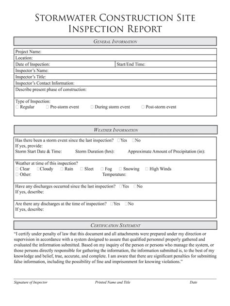 Weekly Stormwater Inspection Form Fill Online Printable Fillable