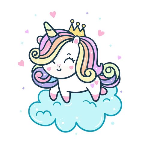 Premium Vector Cute Unicorn Princess On Cloud