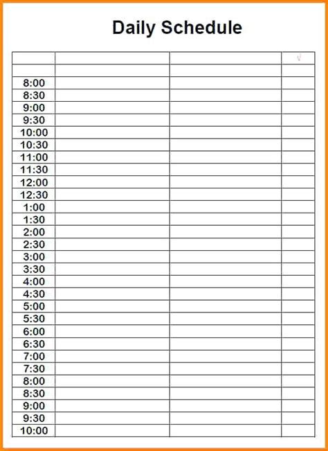 Printable Blank Daily Schedule Template 4 Templates Example