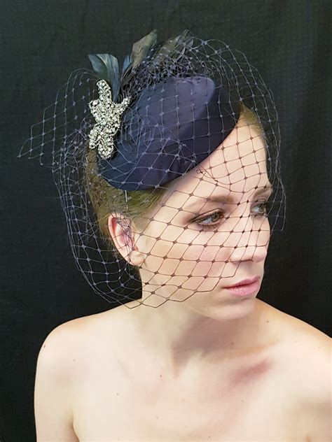 Navy Birdcage Veil Navy Wedding Hat Fabulous Navy Etsy