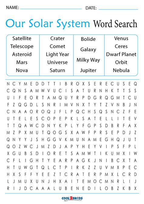 Printable Solar System Word Search Cool2bkids
