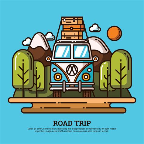 Road Trip Illustration Outline Illustration Graphic Design