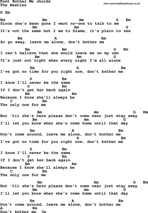 Song Lyrics With Guitar Chords For Dont Bother Me The Beatles