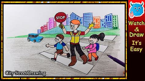 Road safety is life safety | easy watercolour painting #roadsafetypainting #roadsafetypetrol music: How to Draw City Road Safety Drawing Easy Cartoon for Kids - YouTube
