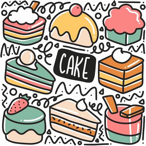 Premium Vector Hand Drawn Cake Doodle Set With Icons And Design Elements