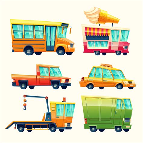 Public And Urban Passenger Transport Vector Cartoon Vehicles Colorful