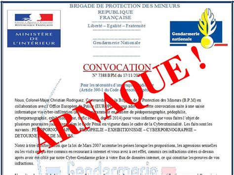 Arnaque à La Convocation En Gendarmerie Pour Pédophilie Attention