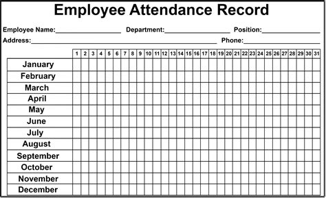 Downloadable Employee Attendance Calendar Hrdirect Printable Attendance Calendar