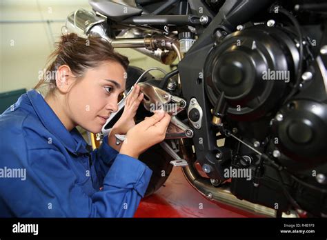 Student Girl In Motorbike Mechanics Stock Photo Alamy