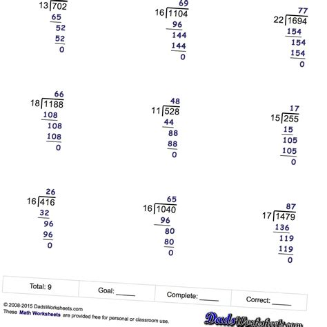 Our math worksheets are free to download, easy to use, and very flexible. Long Division Worksheets, printable with answer keys ...