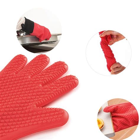 hsuibhs silicone bbq gloves heat resistant oven mitt nonslip potholders internal protective