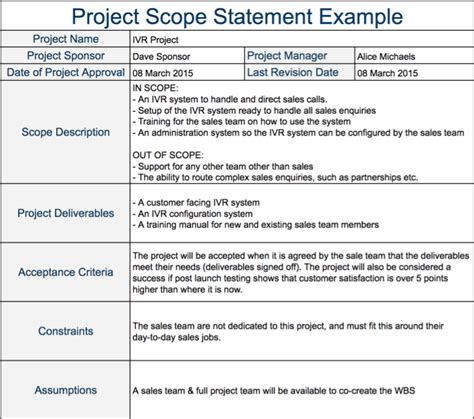 Project Scope Statement Example Expert Program Management