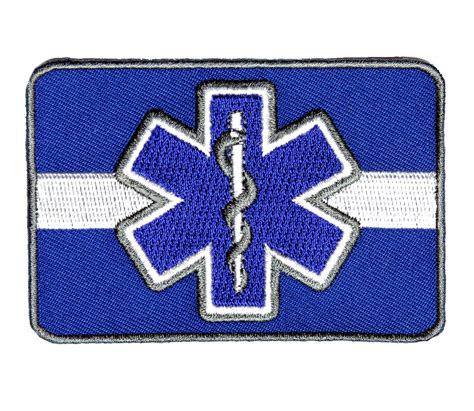 Thin White Line Blue Star Of Life Emt Embroidered Biker Patch
