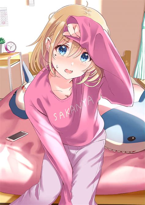 2k free download shiokazunoko anime anime girls vertical pyjamas hand between legs blue