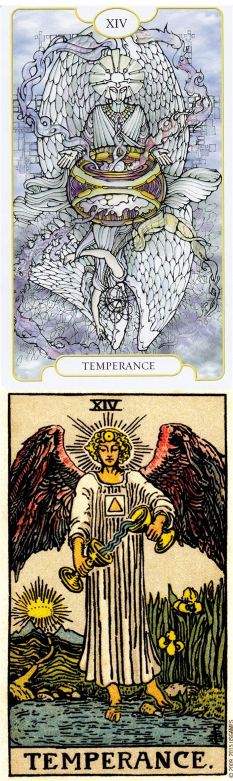 Tarot card reading is the practice of using tarot cards to gain insight into the past, present or future by formulating a question, then drawing and interpreting cards. TEMPERANCE: balance and excess (reverse). Revelations Tarot deck and Rider Centenial Tarot deck ...