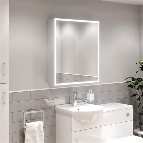 Luxury Bathroom Mirror Cabinet Ip44 Rated Led Illuminated Wall Mounted 600 X 700 Ebay