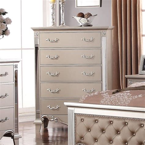 Silver Finish Wood King Bedroom Set 6Pcs w/Chest ...