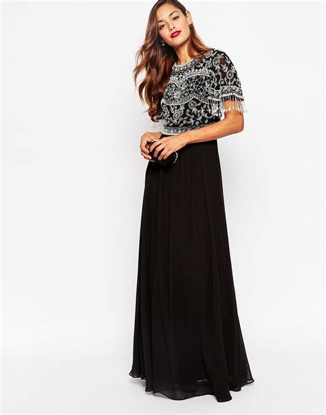 Asos Beautiful Embellished Maxi Dress With Sequin Fringe Sleeves In