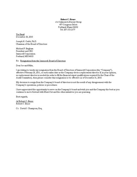 免费 Corporate Board Of Director Resignation Letter 样本文件在