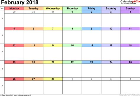 Calendar February 2018 Uk With Excel Word And Pdf Templates
