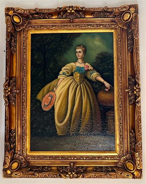 Casa Padrino Barock Ölgemälde Dame Mit Hut Mehrfarbig Gold Handgemaltes Antik Stil Gemälde