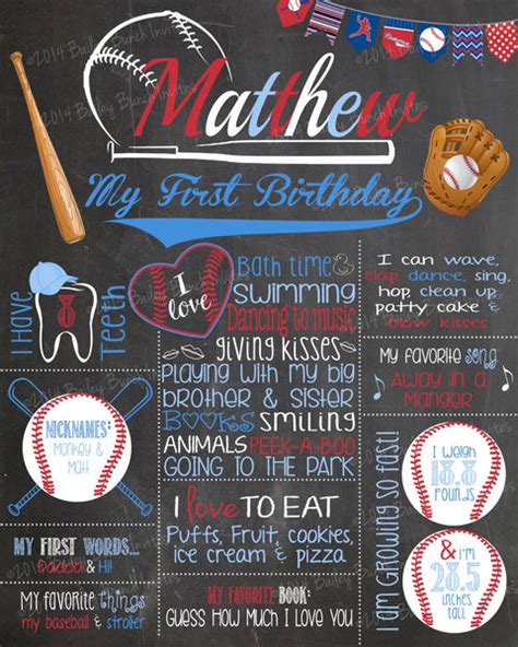 Baseball Birthday Chalkboard Bballchalk0520 Bailey Bunch Designs