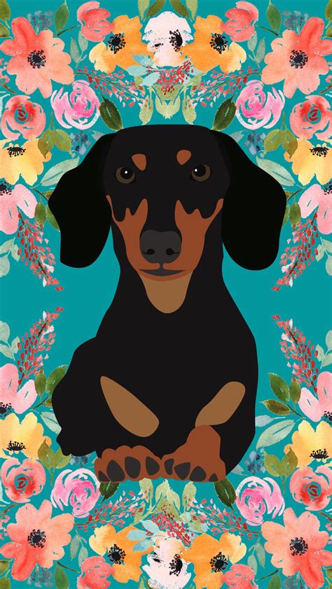Dachshund And Floral Themed Phone Or Tablet Wallpaper Etsy