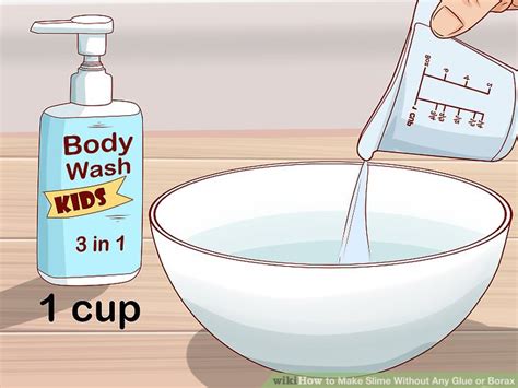 Making shaving cream slime:1 kid's body wash, shaving cream and salt. 3 Ways to Make Slime Without Any Glue or Borax - wikiHow