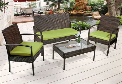 Merax 4 Piece Outdoor Rattan Furniture Set Patio Wicker Cushioned Set Garden Sofa Setgreen