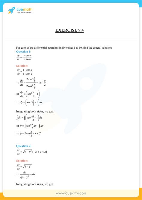 Ncert Solutions For Class 12 Maths Chapter 9 Exercise 94 Differential