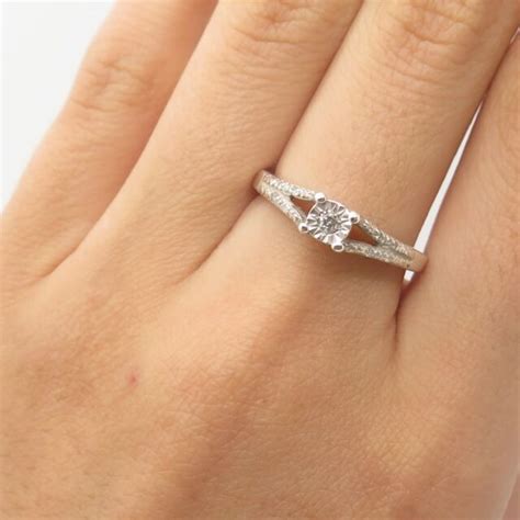 Sterling Silver Real Diamond Engagement Ring Size Ebay