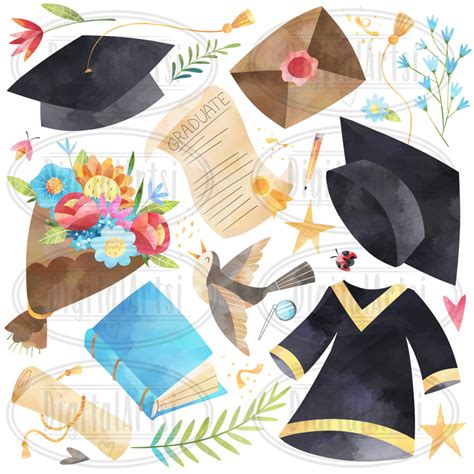 Watercolor Graduation Clipart By Digitalartsi