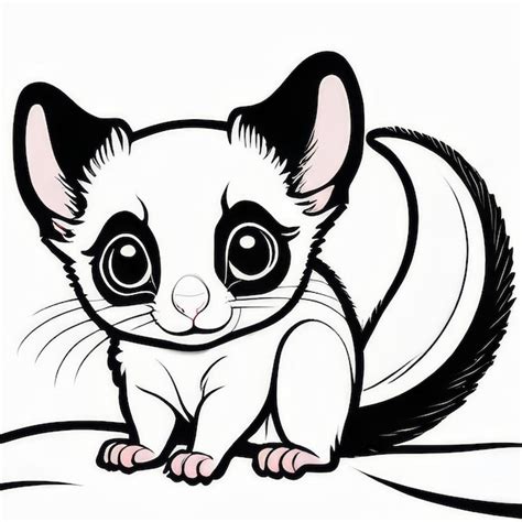 Sugar Glider Outline Black And White Cute Coloring Book Premium Ai Generated Image