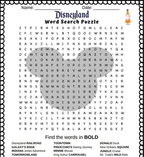 Disney Crossword Puzzles Printable For Adults Walt Disney Word Search