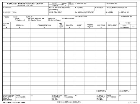 Form Da 3161 Request For Issue Or Turn In Form