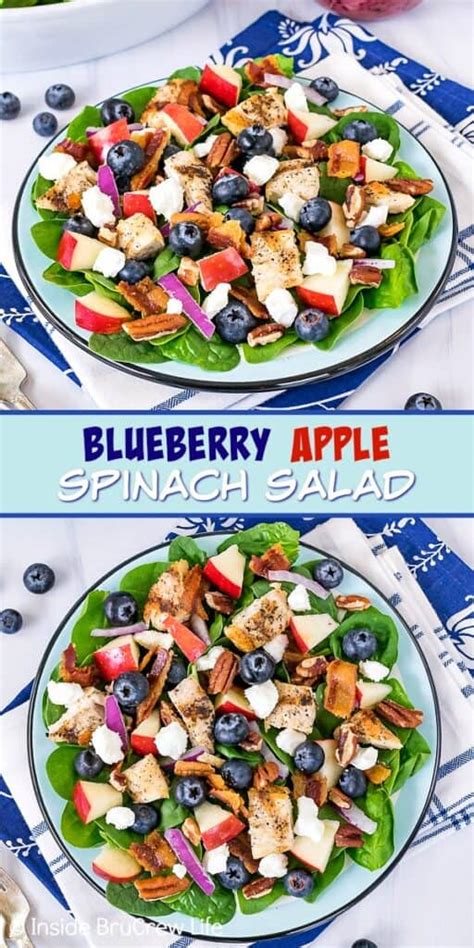 Use the flavors of fall to create this warm spinach apple salad that is an easy side dish. Blueberry Apple Spinach Salad - Inside BruCrew Life