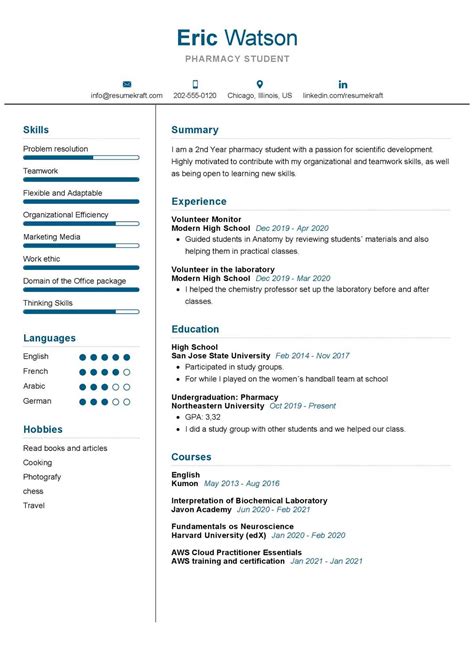 A successful university student cv should include all the relevant education, experience, and skills necessary to fulfill the job that you are actively applying for. Pharmacy Student Resume Sample - ResumeKraft